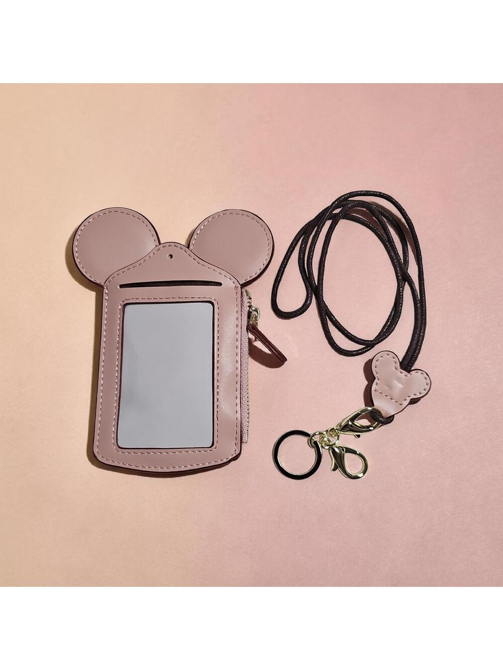 Pink Mouse‑Ear Cardholder & Lanyard – Cute ID Holder – Preowned - Never Used